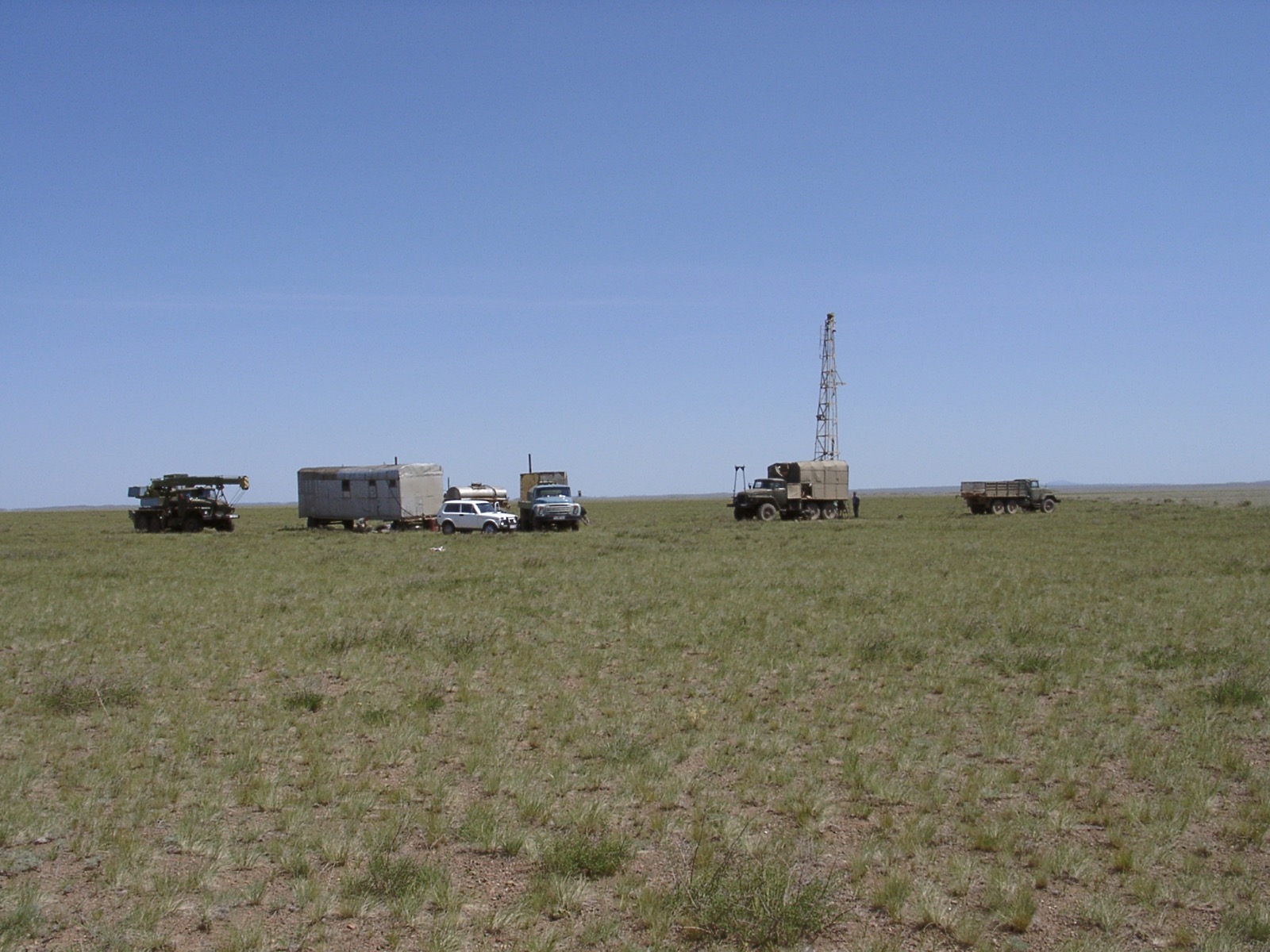 A scientific drilling rig on the former Semipalatinsk Test Site, where contamination is assessed by location rather than generalized to all Kazakhstan